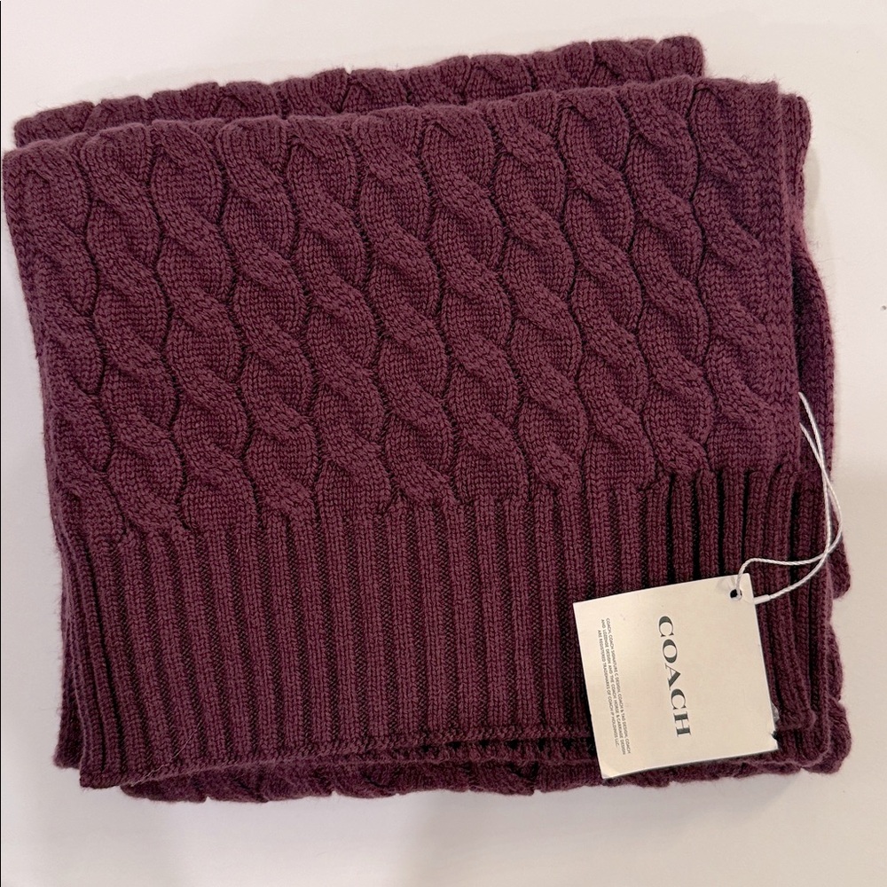 Coach Burgundy Cable Knit Scarf - Picture 7 of 7